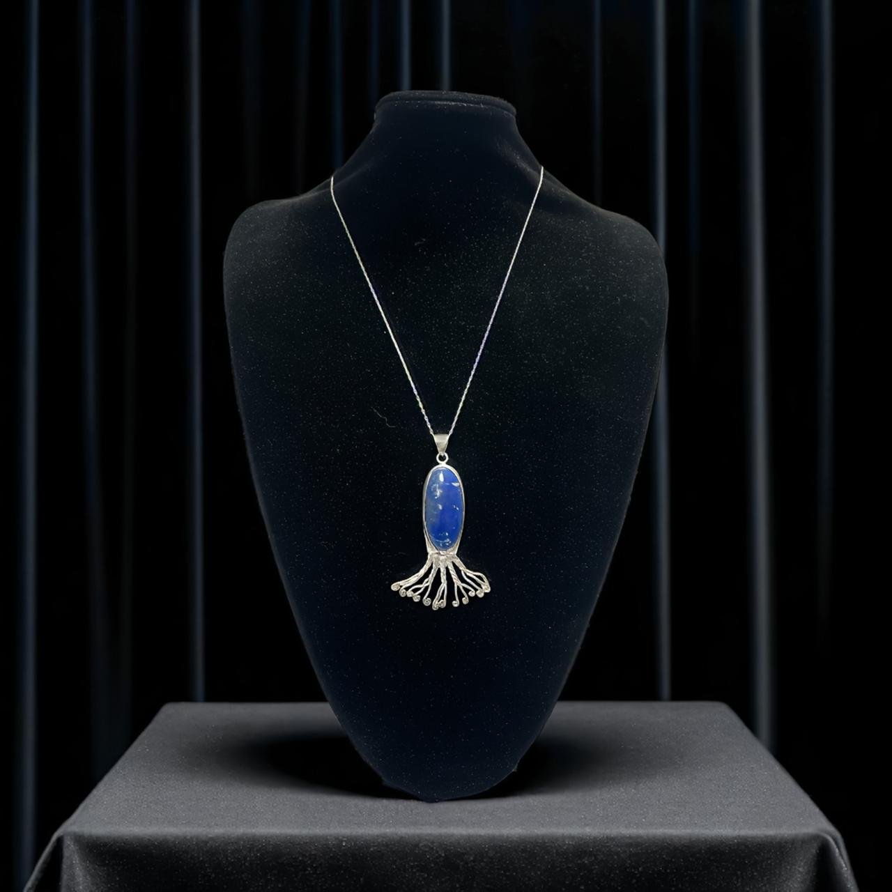 Collar De Lapislázuli  Plata 950 Diseño  Raíz Artesanal