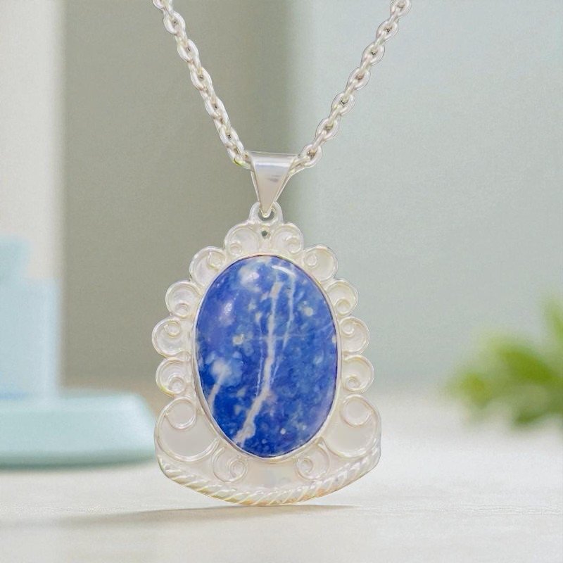 Dije De Lapislazuli En Palta Fina 950 Estilo Barroco