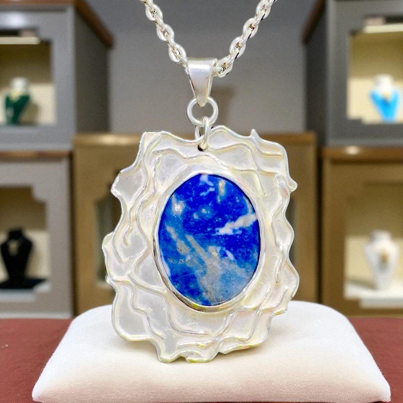 Collar Artesanal De Plata 950 Con Cabuchón De Lapislázuli