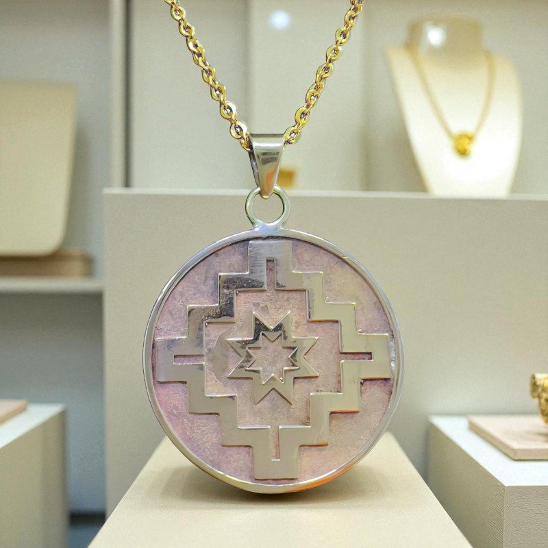 Dije De Bronce Con Cruz Andina Y Cadena Acero