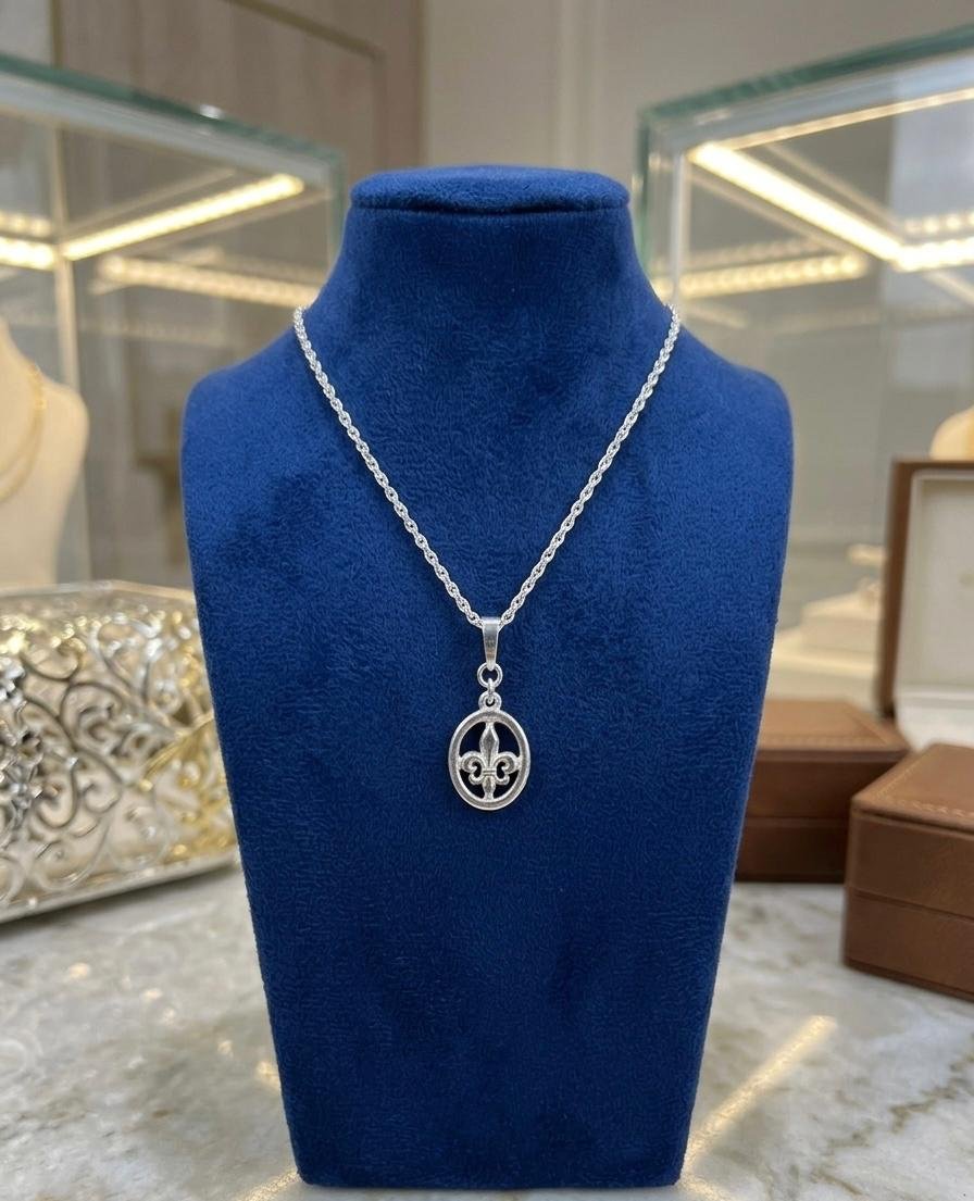 Dije Flor De Lis Y Cadena Plata 950