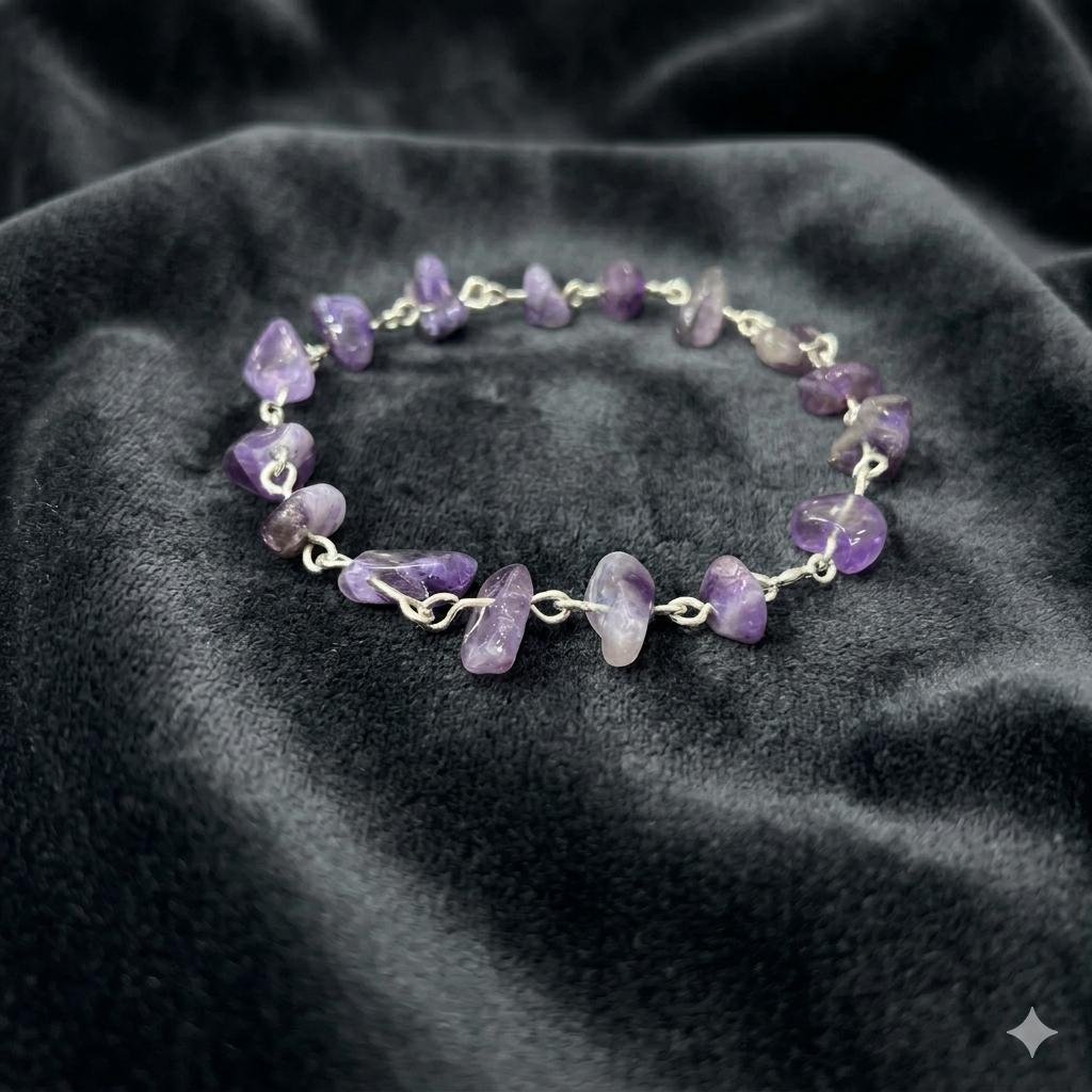 Pulsera De Amatista Natural Y Plata Ley 950