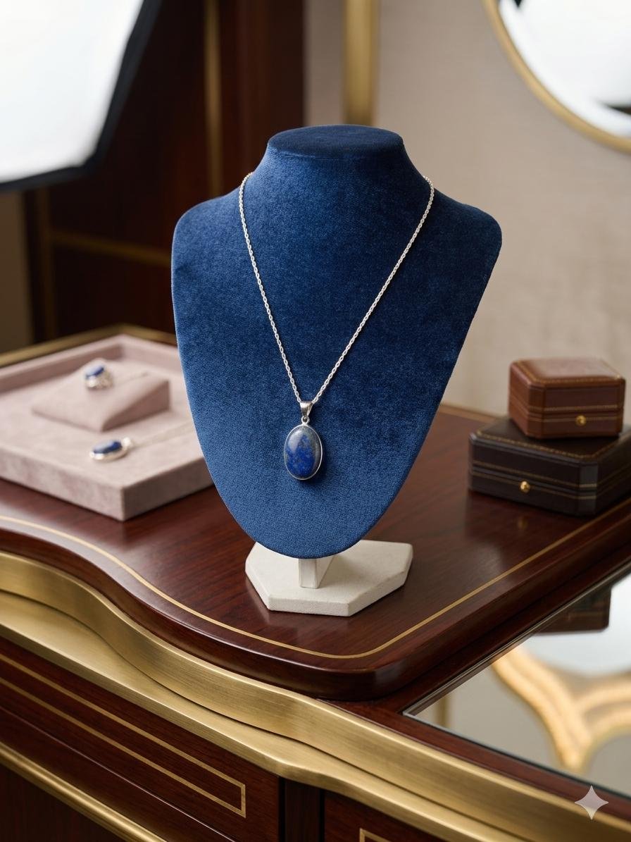 Collar De Plata Ley 950 Con Dije De Lapislázuli Natural