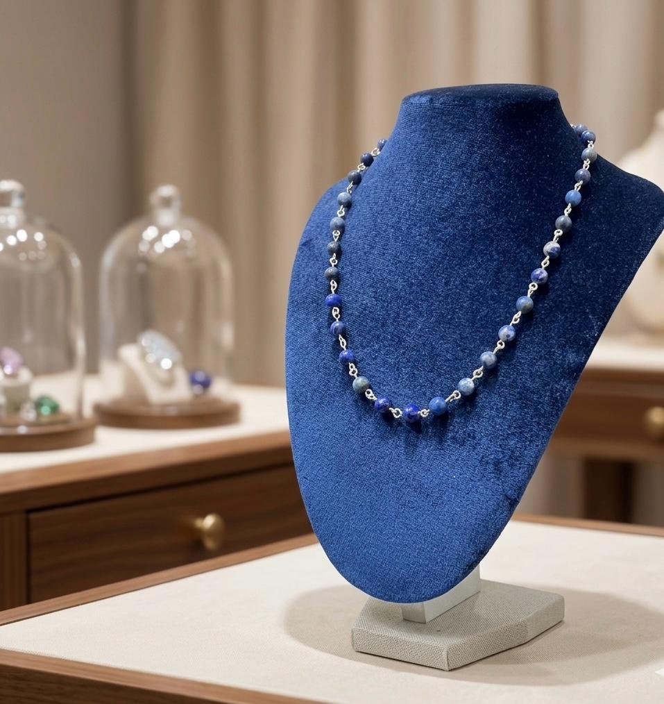 Collar De Lápiz Lázuli Con Broche Mosquetón