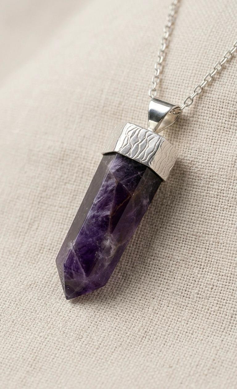 Punta De Amatista Natural Y Plata Ley 950 Texturada