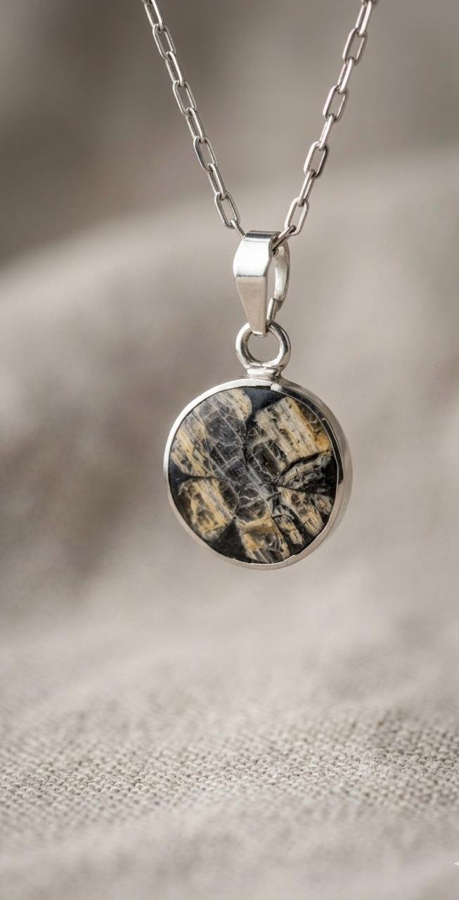 Dije Piedra Cruz Natural En Plata Con Cadena De Plata