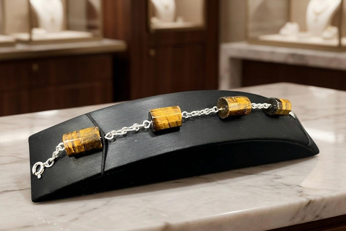 Pulsera Ojo De Tigre Y Eslabones De Plata Ley 950