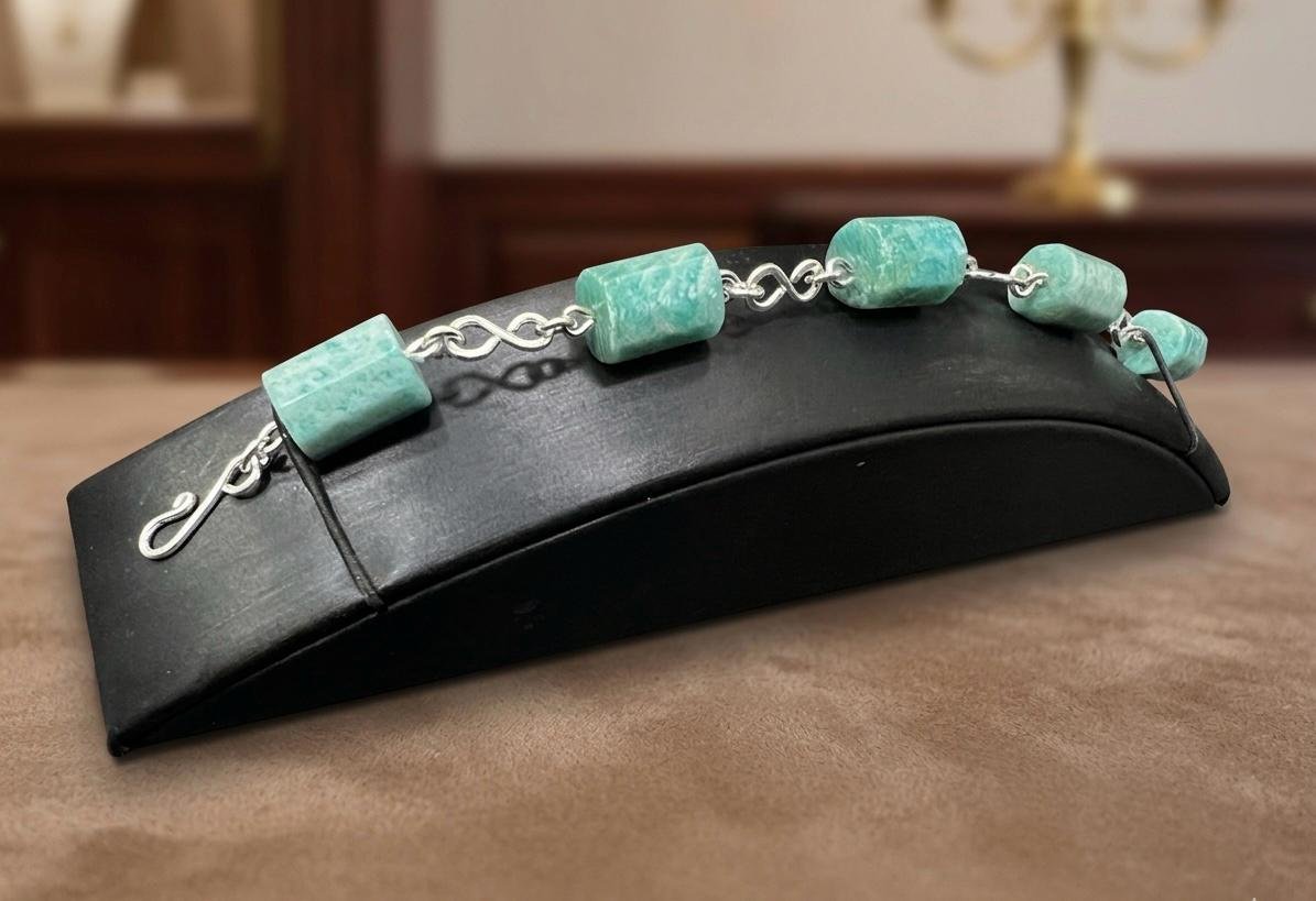 Pulsera Amazonita Natural Y Plata Ley 950