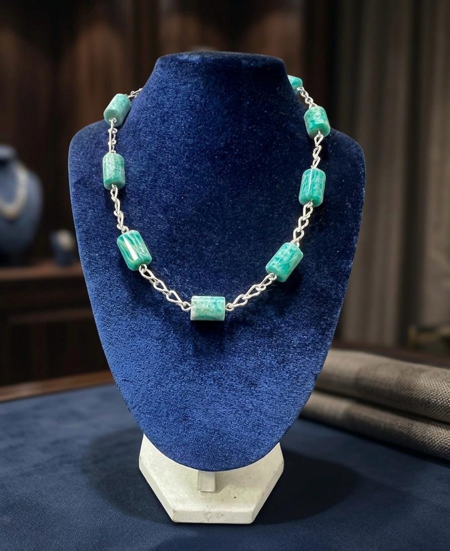 Collar De Amazonita Y Plata Ley 950