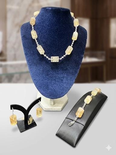 Set De Collar Pulsera Y Aros En Cuarzo Citrino Y Plata 950