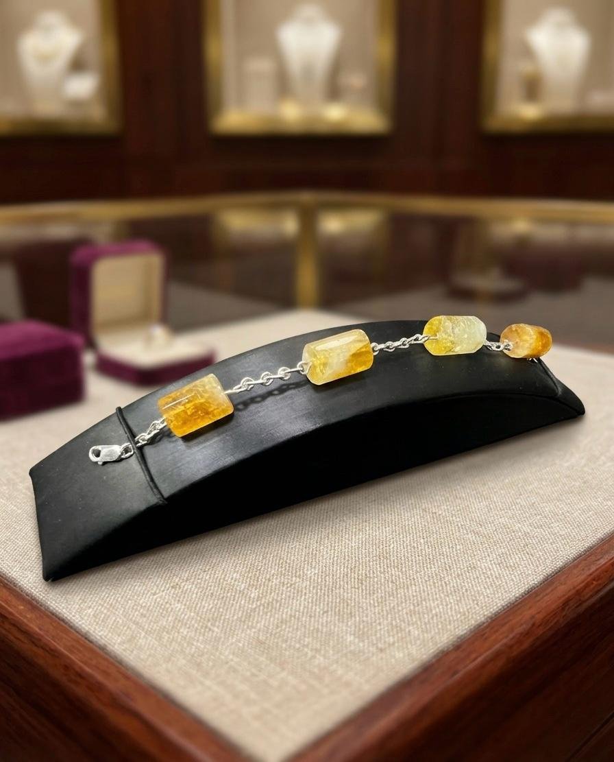 Pulsera De Cilindros De Cuarzo Citrino Y Plata Ley 950