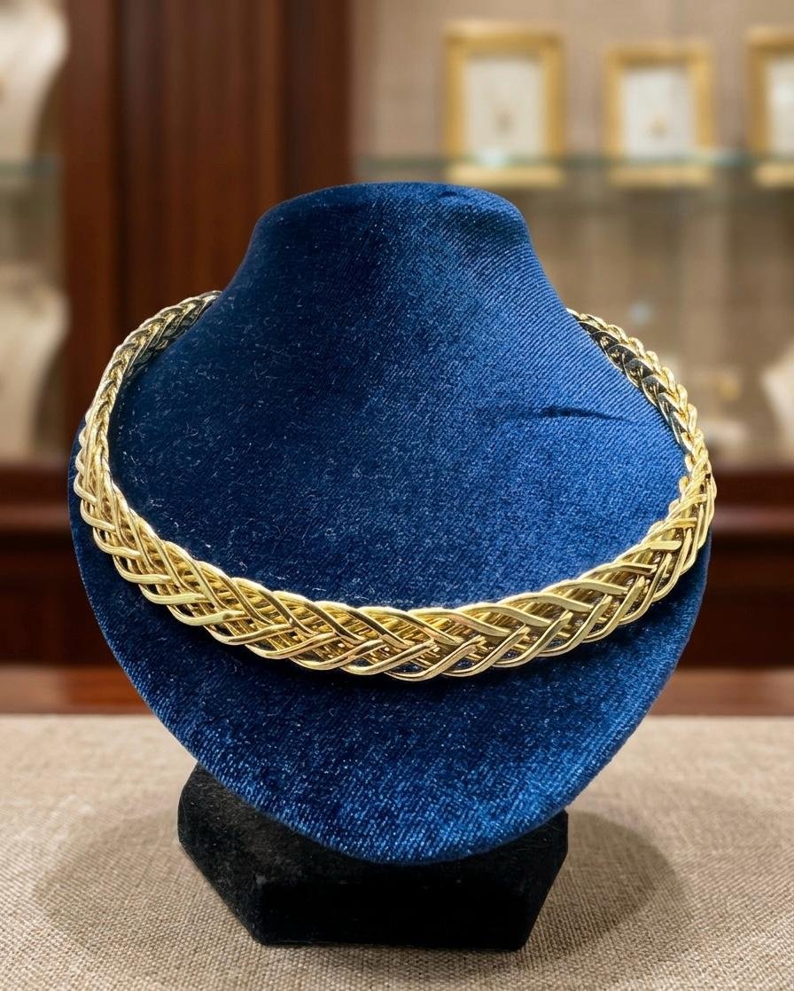 Collar De 10 Hebras En Tejido Marinero Manual De Bronce