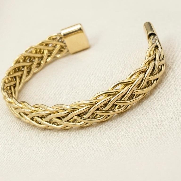 Brazalete Pulsera En Tejido Manual Bronce