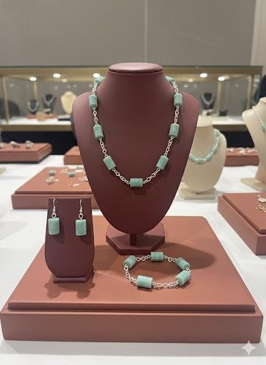 Conjunto De Amazonita Natural En Plata Ley 950