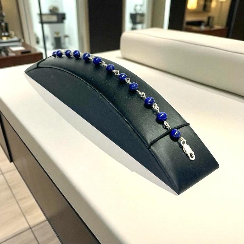 Pulsera De Lapislázuli Afgano Y Broche Mosquetón